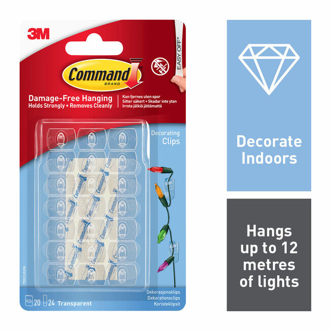 Command 20 Pack Strips Clear Decorating Clips