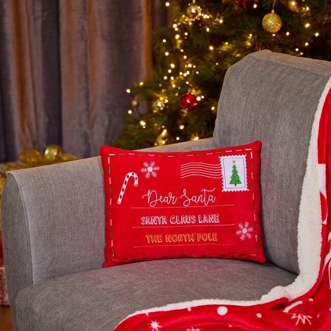 Dear Santa Cushion 40cm x 30cm - Red