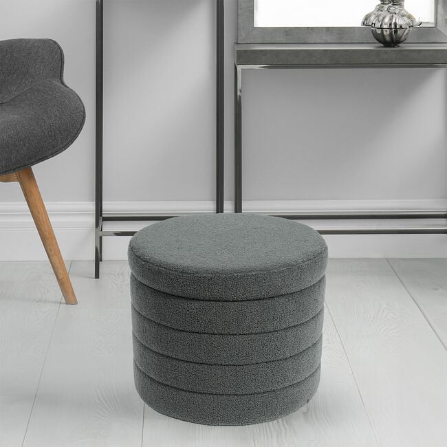 BOUCLE GREY FOLDING STORAGE Ottoman with Table