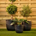 LEAF DESIGN Small Black Washed Fibre Clay Pot