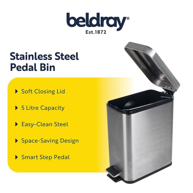 BELDRAY 5 LITRE STAINLESS STEEL SOFT-Close Pedal Bin