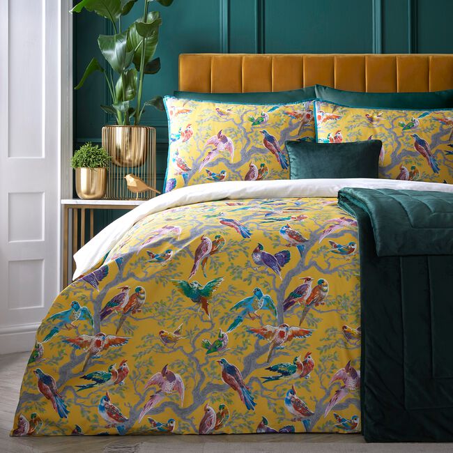 DOUBLE DUVET COVER Laurence Llewelyn-Bowen Birdity Absurdity Yellow