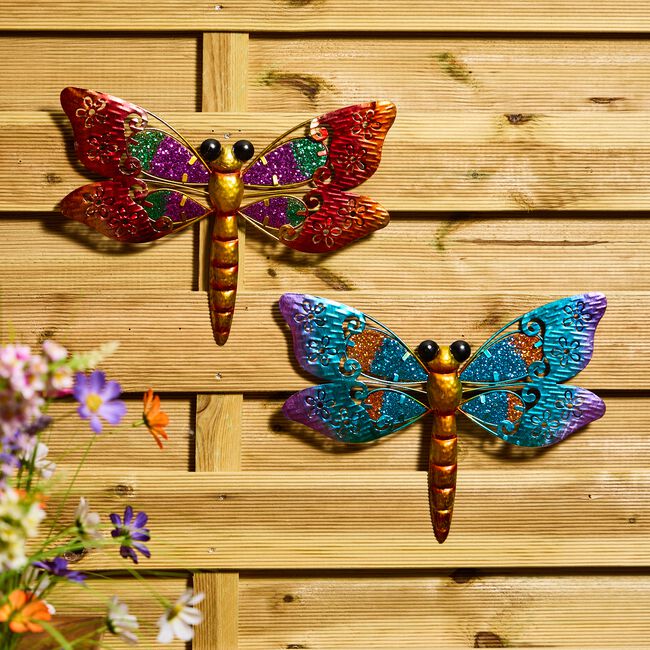 Glitter Dragonfly Garden Wall Art Set of 2