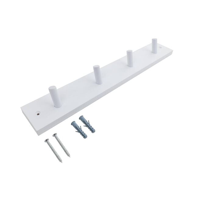 4 Hook White Wooden Board