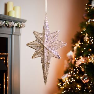 Gold Glitter Christmas Star Hanging Decoration