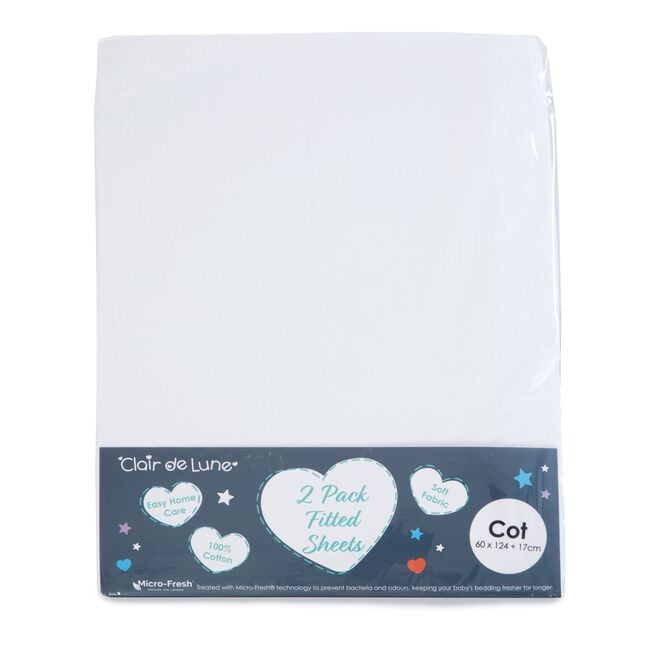 Clair De Lune White Cot Fitted Sheet - 2 Pack