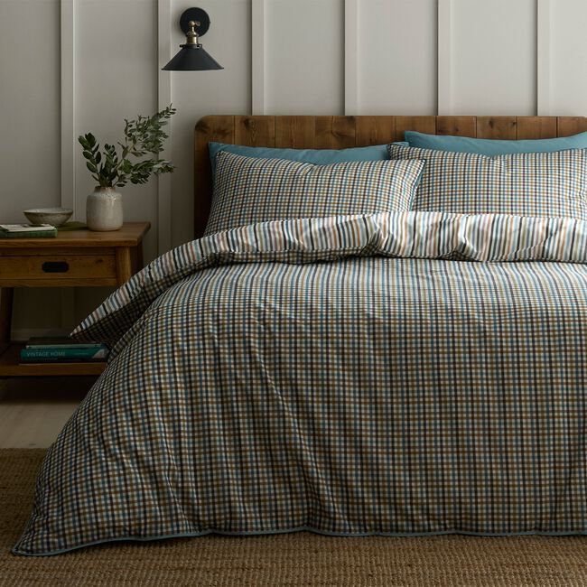 DOUBLE DUVET COVER Appletree Micro Check Olive/Natural
