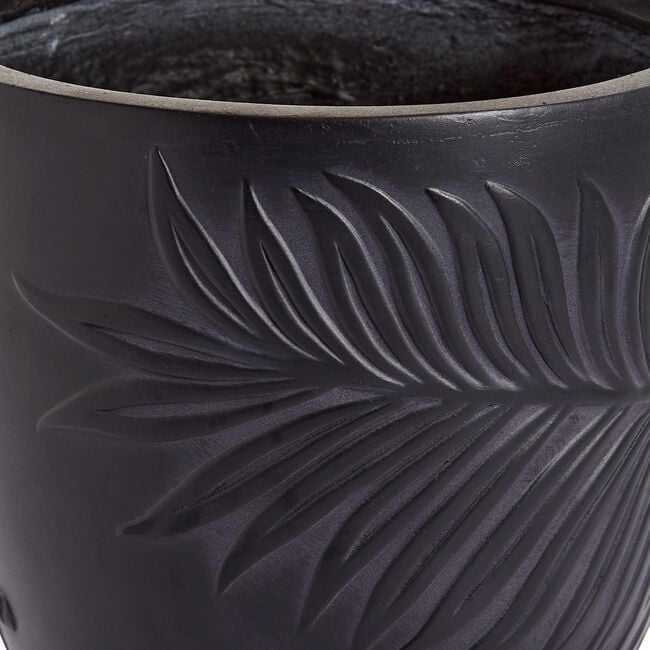 LEAF DESIGN Small Black Washed Fibre Clay Pot