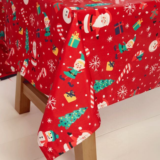 Santa's Workshop PVC Table Cloth 160cmx230cm - Red