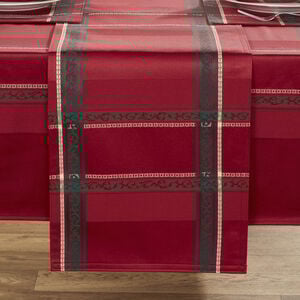 Plaid Damask Table Runner - Red