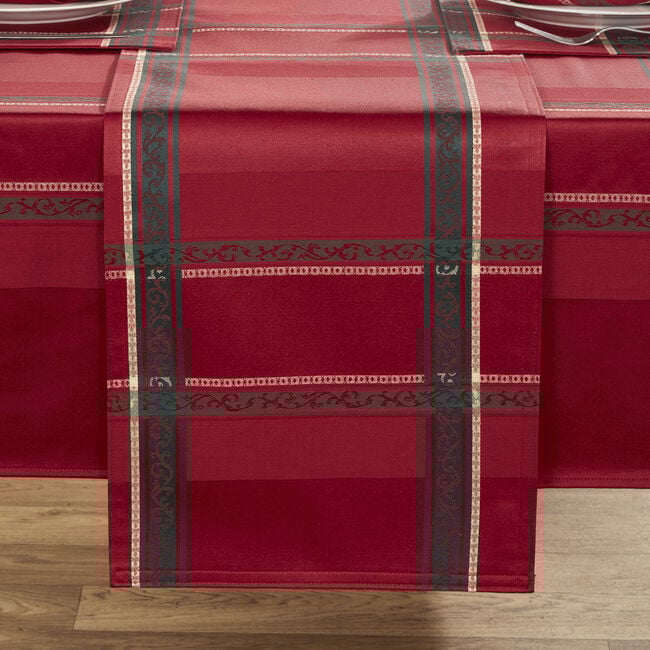 Plaid Damask Table Runner - Red