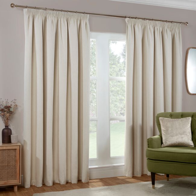 PENCIL PLEAT BLACKOUT THERMAL BASKETWEAVE NATURAL 66x72 Curtain 
