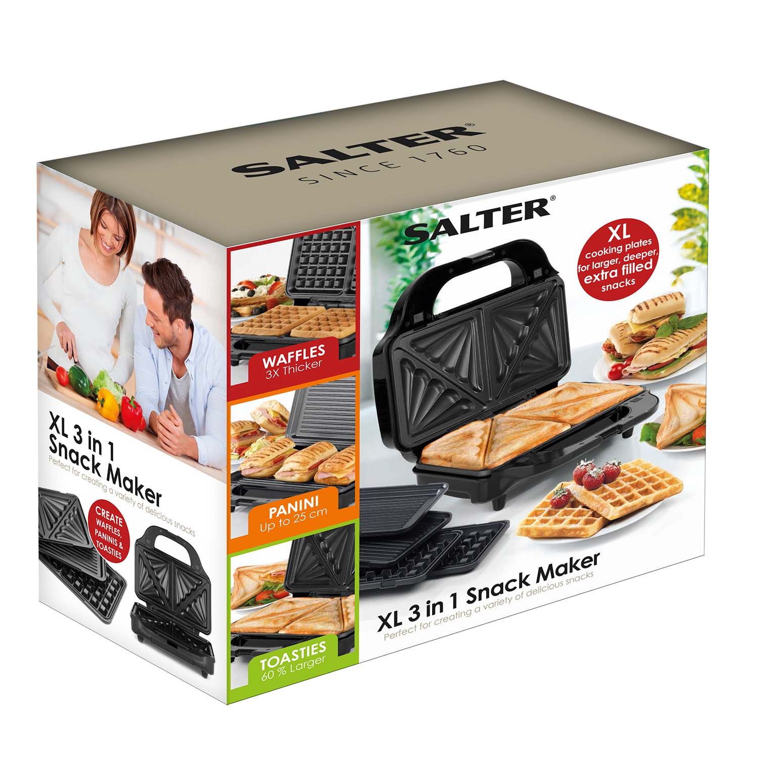 Salter Deep 3 in 1 Waffle Toastie Snack Maker Home Store More