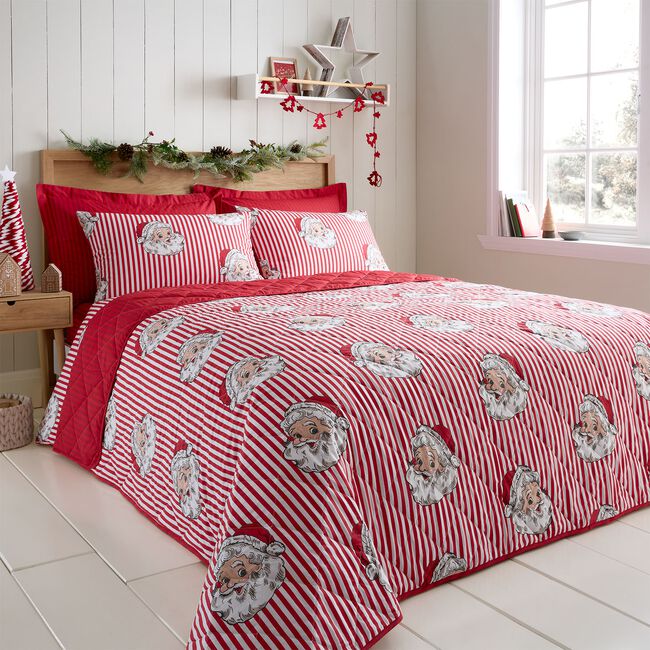 Candy Stripe Santa Bedspread 200cm x 220cm