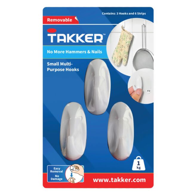 Takker Small Multi-Purpose Hooks 3 Pack