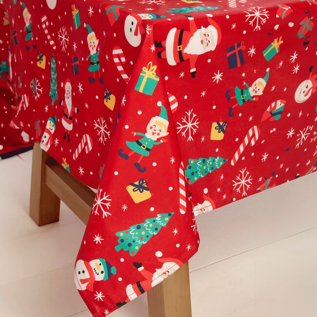Santa's Workshop PVC Table Cloth 160cmx230cm - Red