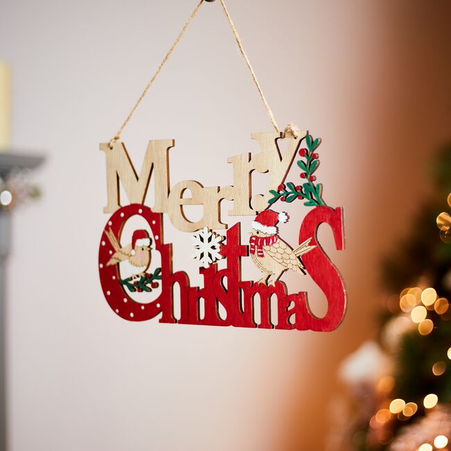 Merry Christmas Wooden Hanging Wall Plaque