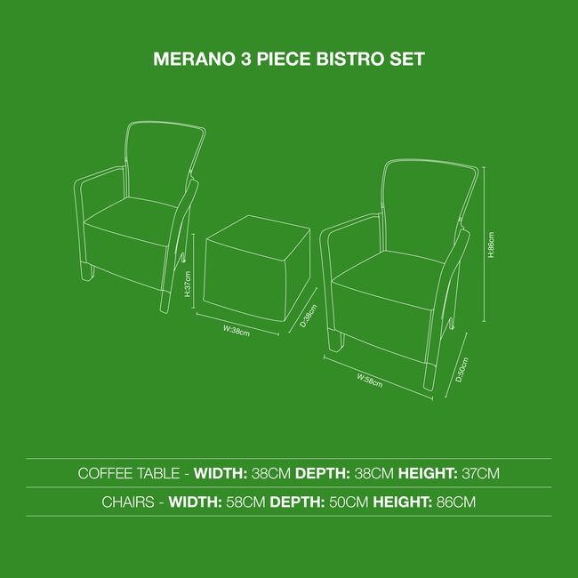 Merano 3 Piece Bistro Set