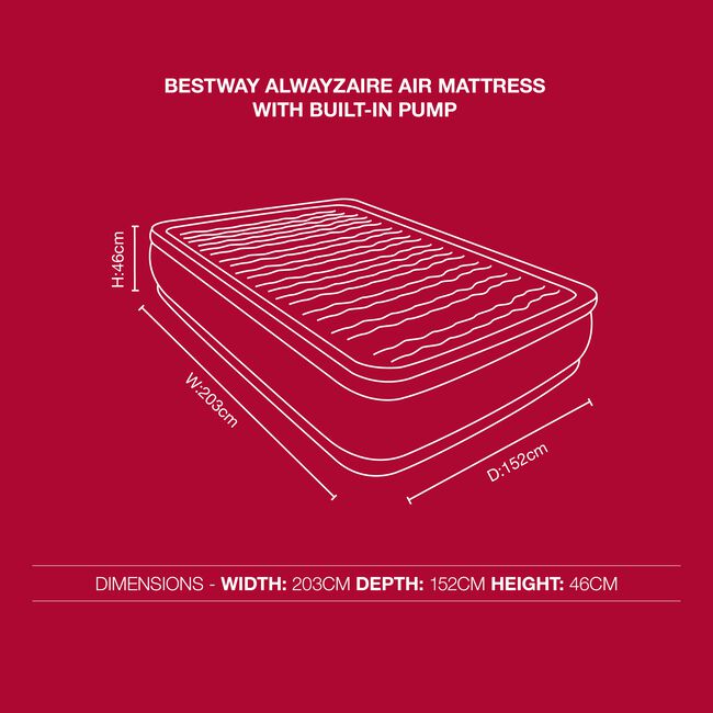 BESTWAY AlwayzAire Air Mattress Built-in Dual Pump - 191x97cm
