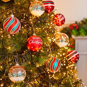 9 Pack Red And Green Decorated Bauble Set