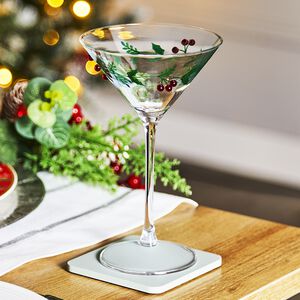 The Jolly Sleigh Holly Leaves Berry Martini Glass