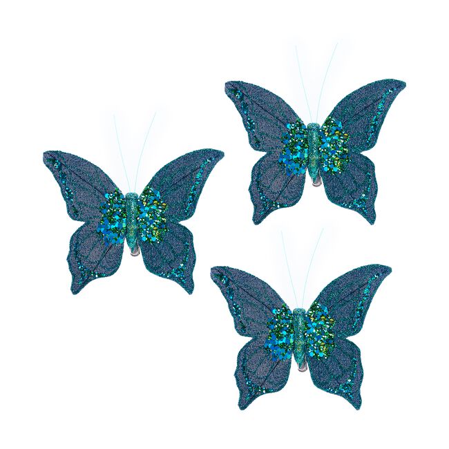 3 Piece Dark Blue Glitter Butterfly Clips