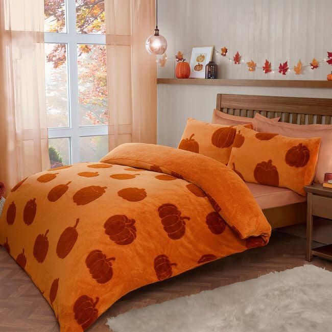 SINGLE DUVET COVER Teddy Fleece Pumpkin