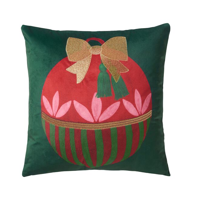 Embroidered Bauble Cushion 45cm x 45cm - Green