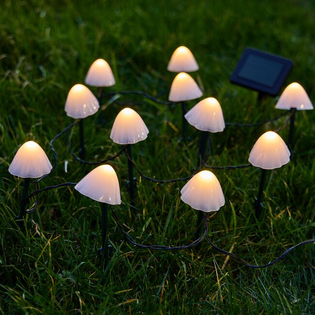 12 Mini Mushroom Warm White Solar Lights