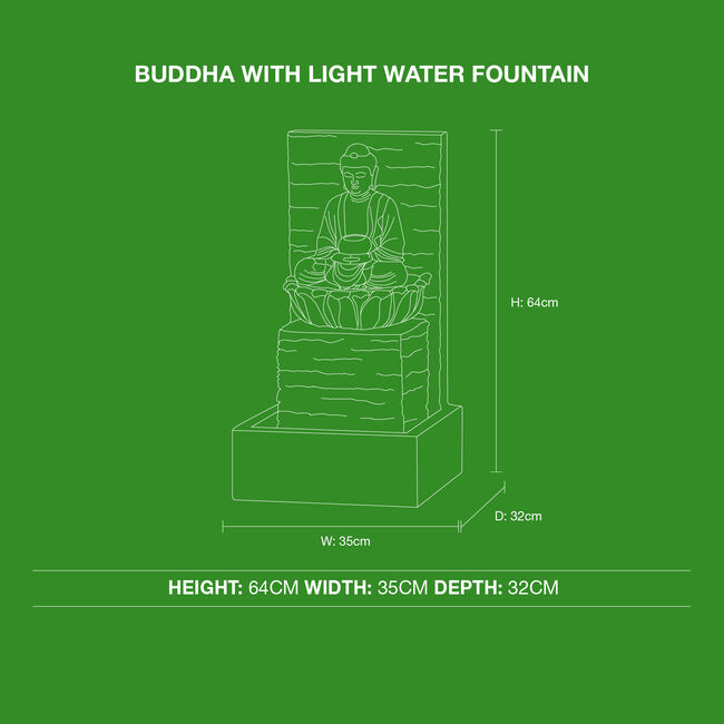 Buddha With Light Garden Water Feature