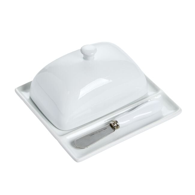 Abney & Croft White Butter Dish with Knife