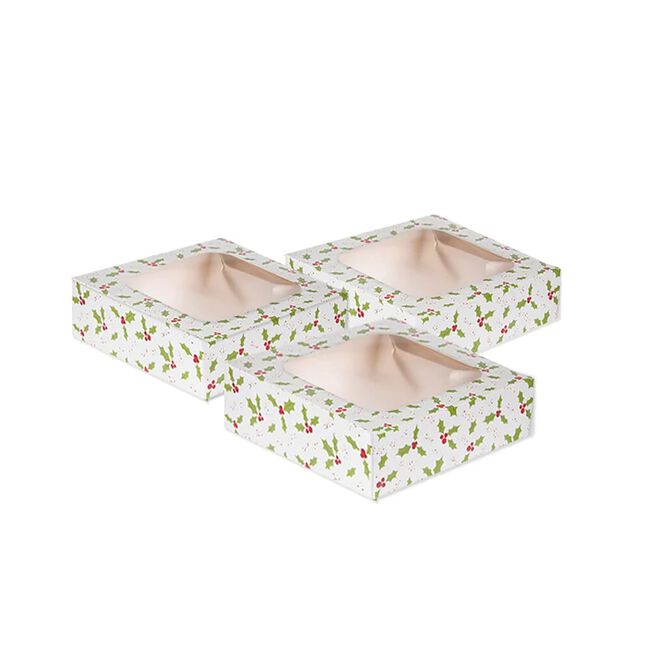 Holly 3Pk Small Square Treat Boxes with Window