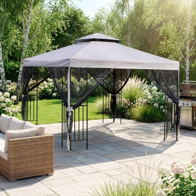 Havana Steel Gazebo with Mesh Curtain