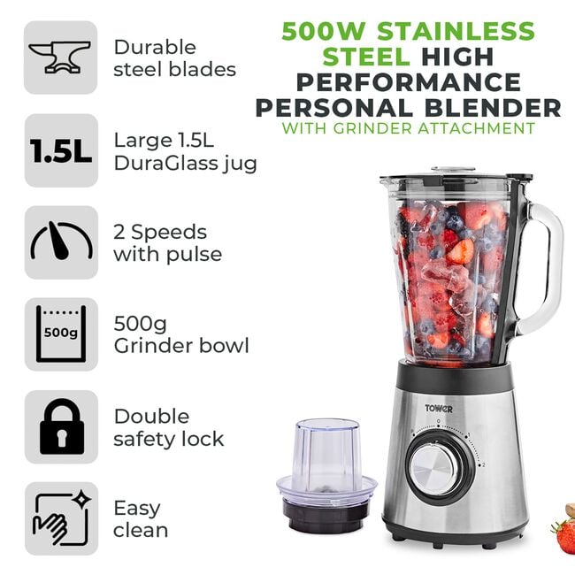 Tower 500W Glass Jug Blender