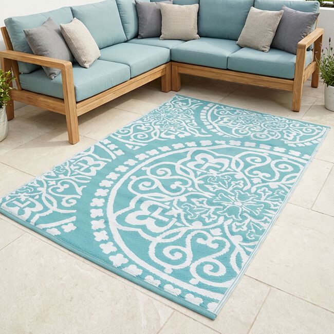 Mosaic Tile 120cm x 180cm Outdoor Rug - Duck Egg