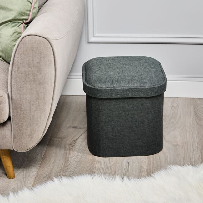 OVAL LINEN FOLDABLE SMALL Charcoal Ottoman