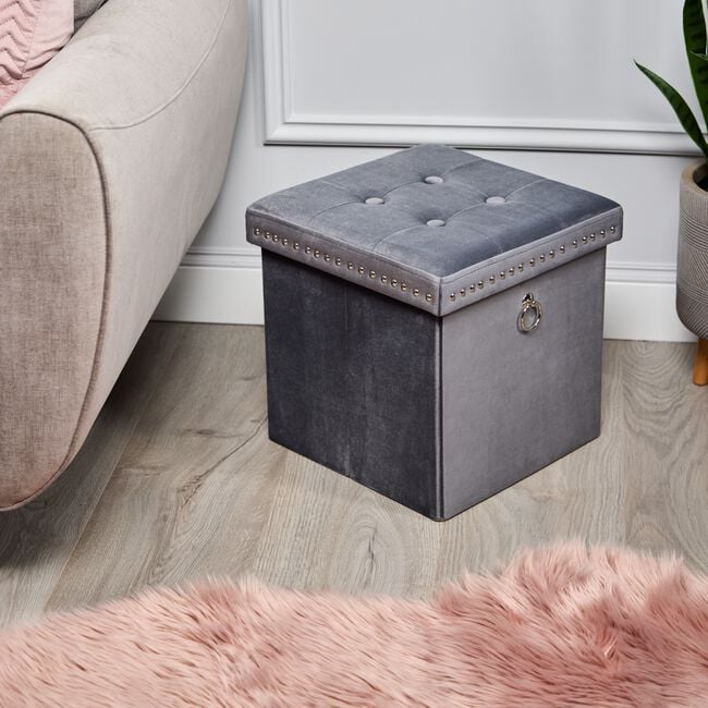 VELVET FOLDABLE SMALL Charcoal Ottoman