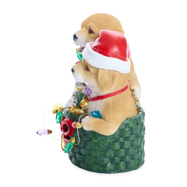 Christmas Dogs In Basket With String Lights