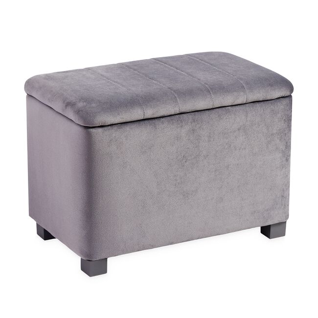 Small Grey Velvet Storage Ottoman