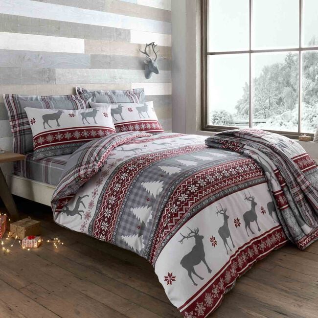 SINGLE DUVET COVER Brushed Cotton Fairisle Deer