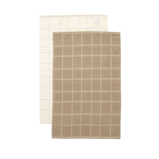 Check Kitchen Tea Towel 2 Pack - Mocha