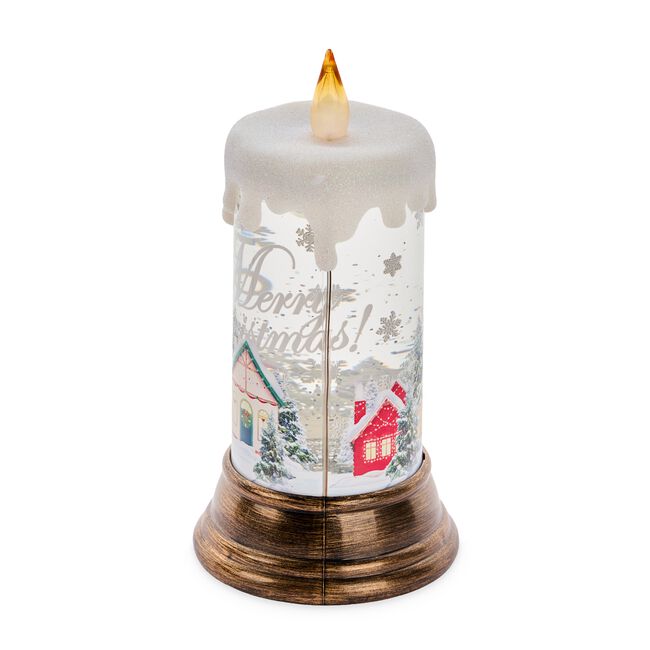 Light Up Swirling Glitter Merry Christmas Candle