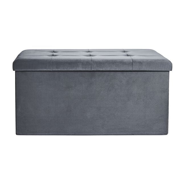 Large Folding Velvet Storage Ottoman - Grey
