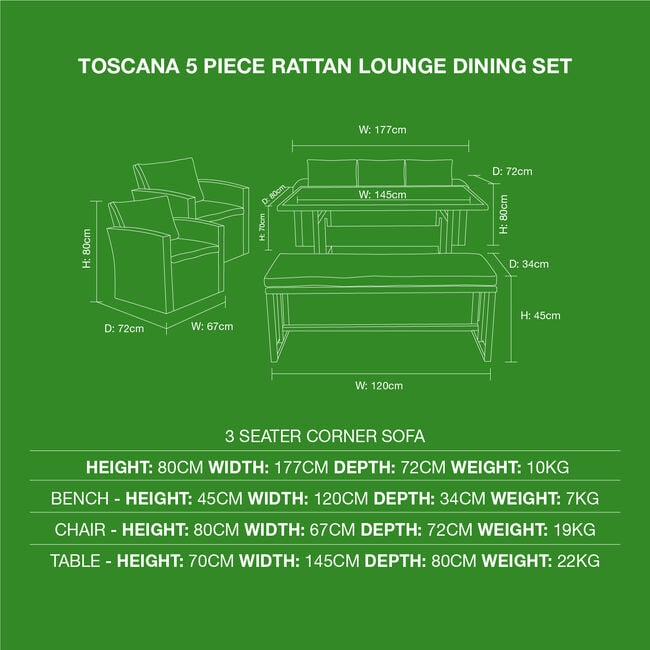 Toscana 5 Piece Rattan Lounge Dining Set