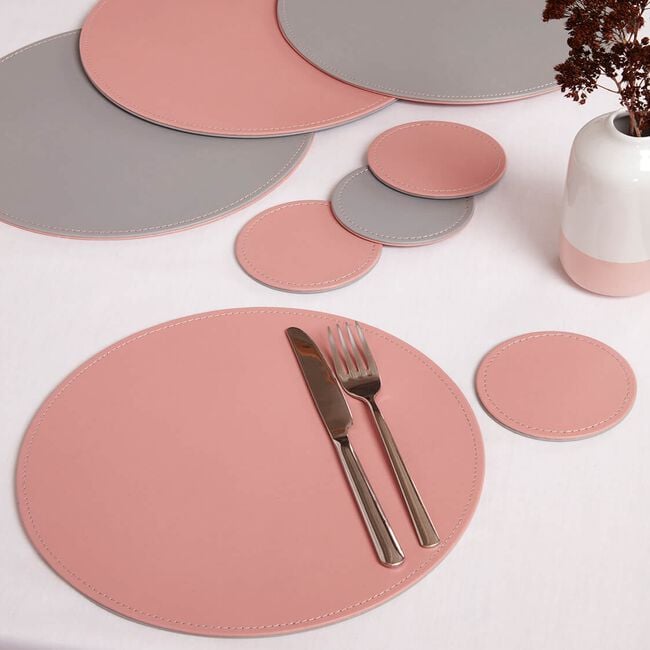 Reversible Round Placemats 4 Pack - Grey & Blush