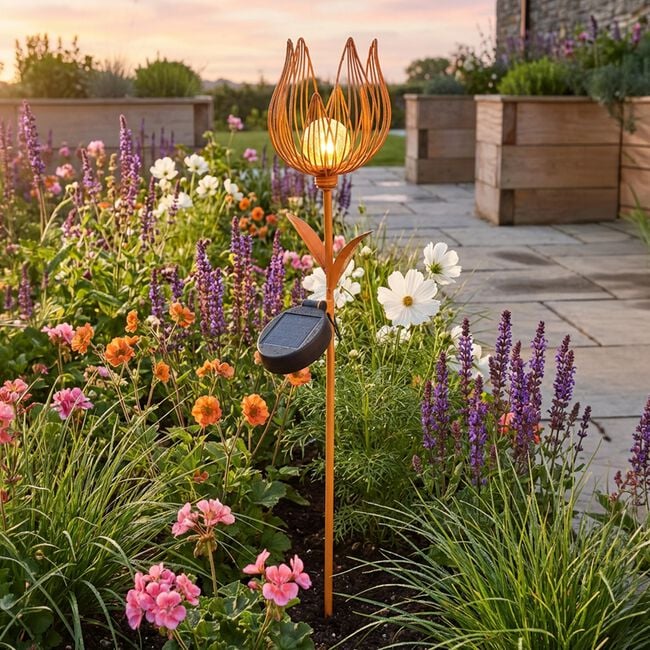 60cm Solar Metal Flower Garden Stake - Orange