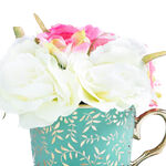 Rose Bouquet in Teal Cup w/ Gold Detail 14cm