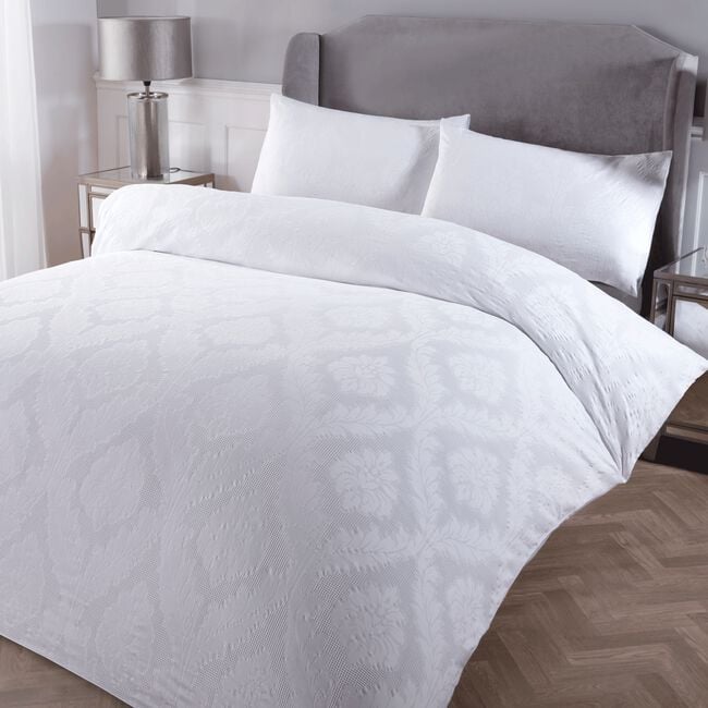 SUPER KING DUVET COVER Damask Jacquard White