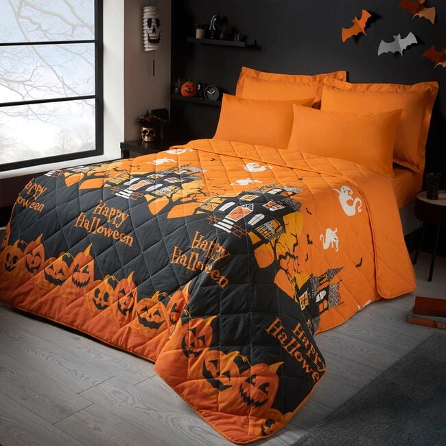 Ghoulville Bedspread 200cm x 220cm - Orange
