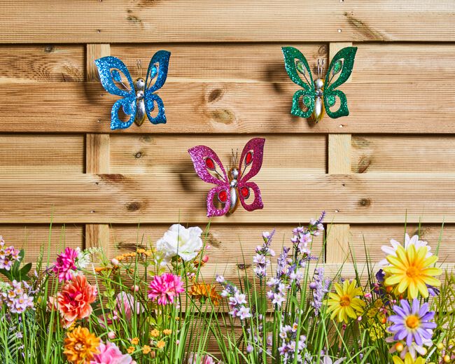 Glitter Jewel Butterflies Garden Wall Art Set of 3